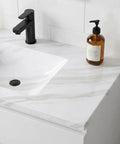 Waterproof Peel And Stick Wallpaper With True Marble Grain For Kitchen Backsplash And Cabinet Makeover Quick Install Oil Resistant Wall Film on countertop with sink and soap dispenser.