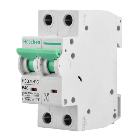 DC Miniature Circuit Breaker 2-Pole 40 Amp Non-Polarized Type B 12V-110V DC MCB with 6kA Breaking Capacity for Solar, RV, Marine