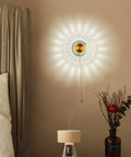 Battery Powered Sunflower Wall Sconce With Vintage Pull Chain 8 Inch Decorative Light In Bedroom Setting