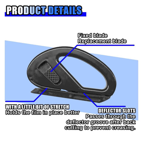 2 Pack Wrapping Paper Cutter And Vinyl Film Cutter Dope Safety Knife For Window Tint Car Wrap And Craft Making Carbon Fiber Style Utility Knife With Sharp Blade And Comfortable Grip product details showing fixed blade, replacement blade, and deflector slots.