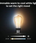 Smart Vintage Edison Filament LED Bulb ST19 White Ambiance, 7W, E26, showing dimmable warm to cool white light