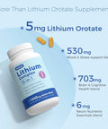 Lithium Orotate 5mg 13 In 1 Daily Balance Supplement With Magnesium Glycinate L Theanine And DHA For Focus Clarity Calm Energy Vegan Gluten Free Non GMO 120 Capsules bottle and capsules