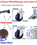 Pair of 3-inch universal patio heater caster wheels with mounting bolt and hardware.