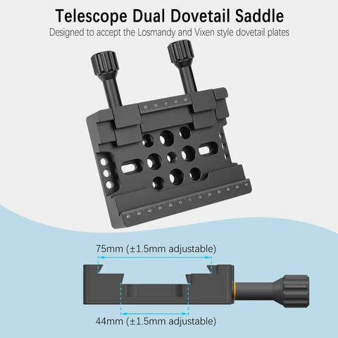 2in1 Telescope Scope Dual Dovetail Saddle Clamp Mount Base for Losmandy and Vixen Style Plate Rails with Dual Locking Knobs