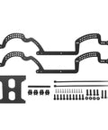 Carbon Fiber Chassis Frame Upgrade Kit For 1/18 RC Crawler with no drilling needed, includes rails, mounts, screws, and ties.