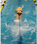 Swimmer using Long Belt Slider Swim Resistance Belt Red For In Pool Training 12 To 31 Lbs in Water for strength and speed