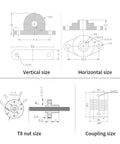 Super Cool T8 Lead Screw Vertical And Horizontal Kit With 2mm Pitch Plus 8mm Thick Rod And Bearing Coupler Set For Fast Cnc Projects, size diagram