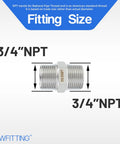 3/4 Inch NPT Stainless Steel 316 Hex Nipple showing thread details for One Hundred Pack Stainless Steel 316 Hex Nipple Pipe Fittings 3/4 Inch Male NPT Thread Heavy Duty Bulk Run Rock Solid Workhorse Hardware For Water Fuel Air Gas Lines No Fuss Hook Up Guaranteed.