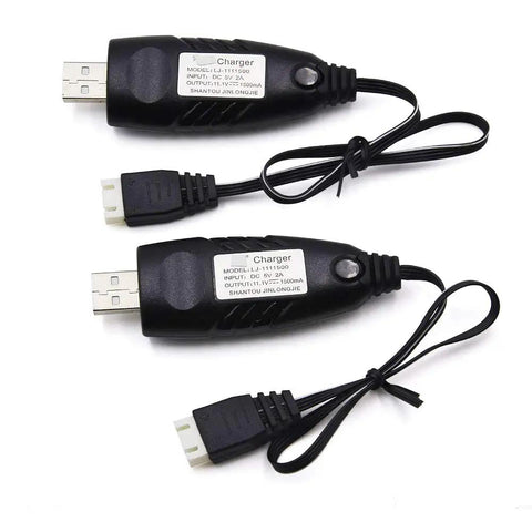 2 Pack USB To 11.1V 3S LiPo Charger Cable With 4 Pin XH Plug for RC cars, boats, drones, airplanes, and airsoft.