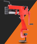 7 Inch Manual Bead Roller For Metal Bending, 22 Gauge Capacity, side view of red cast steel beading tool with hand-crank and gears