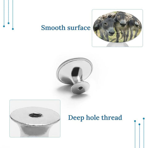 Two Pack Donkey Themed Cabinet Knobs Set With Stainless Steel And Aluminum Alloy Drawer Pulls, close-up smooth surface, thread view