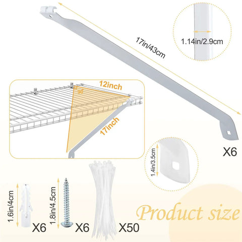 6 Piece 12 Inch Wire Shelf Brackets White Closet Support Hardware Total Game Changer With Straight Up Sturdy Triangle Frame That Stops Sagging Nonsense Included Wall Anchors Premium Metal Hidden Brackets Home Organization