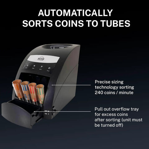 Bulletproof Electric Coin Sorter That Cranks Out Two Hundred Forty Pieces A Minute With A Generous Hopper And Patented Anti Jam System for fast coin sorting.
