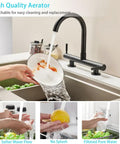 ZBSAVFM Mixer Tap Faucet with 360° Swivel Spout, 180mm Centers, 2 Lever Controls, Deck Mounted, Brass Construction, Chrome Finish, Standard Fittings in use with a plate under water flow.