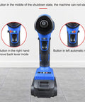 Built Tough Cordless Rivet Nut Gun With Integrated 4000 Mah Battery, front view showing control buttons and lever modes.