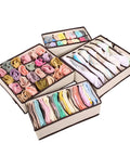 Slick Four Piece Underwear And Bra Storage Box Set Neat Closet Drawer Organizer with organized rolled underwear and bras.