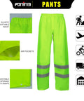 Hi Vis Rain Suit For Men Waterproof Yellow Reflective Class 3 rain pants with heavy duty zippers, reinforced seams, details shown