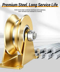 Built Different Four Pack V Groove Wheel Pulley Block forged from tough carbon steel with gold finish, designed for heavy lifting.