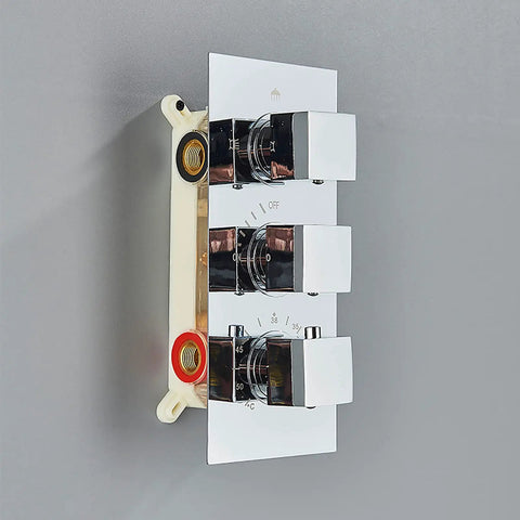 Fresh LED Shower System With Thermostatic Valve, wall mounted chrome control panel with temperature knobs and display.