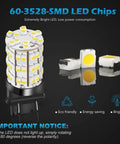 3157 3156 4114 DRL LED Bulbs Pack Of 2, 60-LED 3528-SMD Xenon White 6000K with two LED chips and bulb base, eco-friendly design