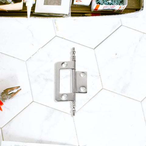 16 Beefy Nickel Plated Flush Cabinet Hinges, 2 Inch Butt Hinges for Drawer Wardrobe and Bathroom Doors on a tiled surface