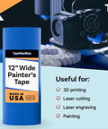 Extra Wide Blue Painters Tape for 3D Printing and Laser Cutting, 12 Inch by 60 Yards, Made in America, close-up view