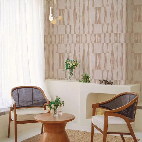 Beige Textured Faux Grasscloth Geo Removable Peel And Stick Wallpaper Self Adhesive No Glue Needed For Easy Do It Yourself Wall Decor 20.5 Inch By 16.5 Foot Roll Made In USA Jute Look