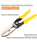 Beefy Pro Grade Heavy Duty 5-Blade Hand Cable Crimper for Duct Work, stainless steel, yellow handle, built to last