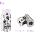 Rotatable Universal Shaft U Joint Coupler for Motors, 3D Printers and CNC Machines, 5 pack, 11mm OD, nickel-coated iron, size details