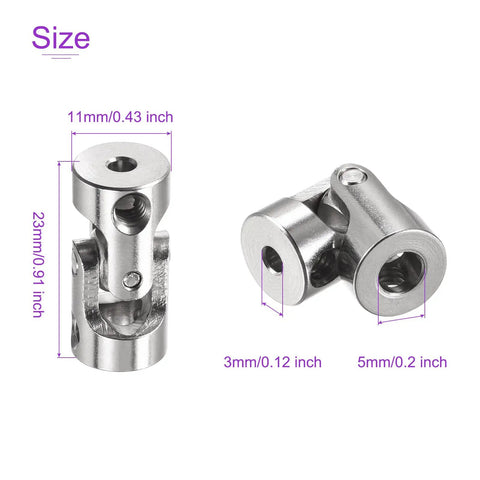 Rotatable Universal Shaft U Joint Coupler for Motors, 3D Printers and CNC Machines, 5 pack, 11mm OD, nickel-coated iron, size details