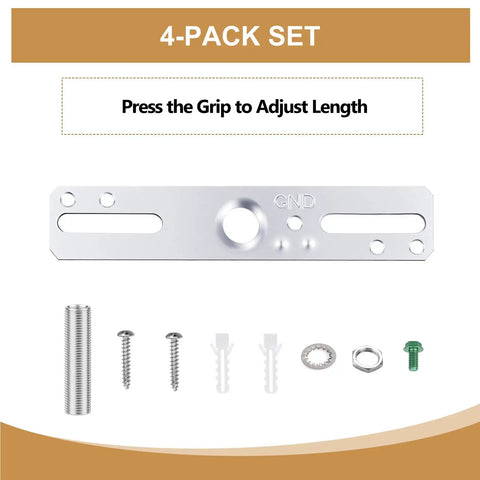 4 Inch Ceiling Light Mounting Bracket Kit Four Pack Universal Lamp Crossbar Hardware Set with screws and nuts, silver plate