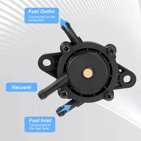 Top Shelf Heavy Duty Fuel Pump And Oil Hose Kit With Integrated Filter For Kohler Briggs Stratton showing fuel inlet and outlet.