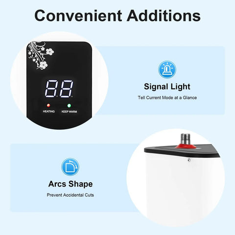 Compact Electric Mini Tank Water Heater Delivers Instant Hot On Demand Flow with digital display and safe arc shape design.