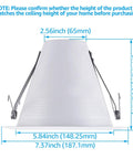 Side view dimensions of 6 Inch Recessed Can Light Trim Pack Of 6 Air Tight IC Rated Self Flanged Baffle Anti Glare White Trim