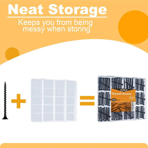 Heavy Duty Heavy Lifter Size 6 X 2 Inch Drywall Screws For Wood Framing and Coarse Thread in a storage container with 150 pieces.