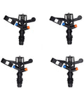 Four black 360° plastic sprinklers, 1/2 inch male thread, part of 10 Pack One Half Inch Male Thread 360 Degree Sprinkler Heads For Lawn Garden Irrigation.