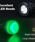 Two Pack 30mm Anti-Vandal and Anti-Corrosion Power Indicator Light for Panels, green LED close-up with bright visible glow