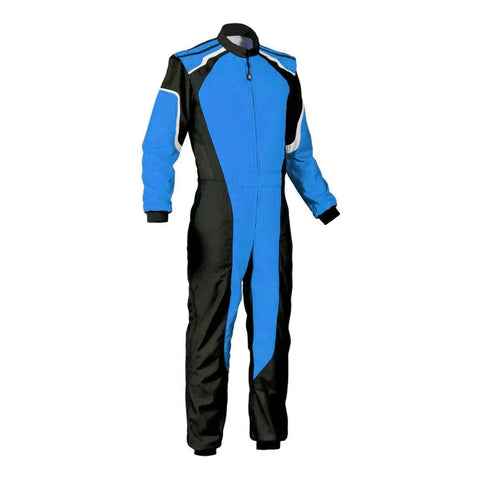 Lightweight Go Kart Racing Suit For Adults in blue and black, Breathable Motorsport Driving Gear For Men And Women, with ergonomic fit.
