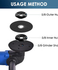 Badass 9 Piece Angle Grinder Tool Kit Featuring Heavy Duty Steel Flange Lock Nut Spindle Wrench For 5 8 11 Threads On 4.5 And 5 Inch Machines Making Every Job A Smooth Operator Dream Come True Today, showing usage method with parts diagram.