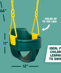 High Back Full Bucket Toddler Swing Seat With Finger Grip And No Pinch Plastic Coated Chains And Carabiners in green