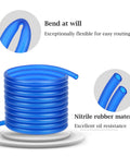 10 Foot 3 16 Inch ID Fuel Line Kit with blue flexible hose and close-up of nitrile rubber material, ideal for small engines.
