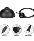 Premium Plug In Pendant Light With Fifteen Foot Drop Cord And Straight Up Smooth Switch components including black shade, E26 socket, on/off switch, and standard plug.