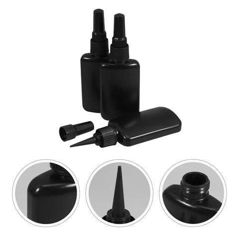 Get These Epic Glue Dispensing Bottles With Precision Nozzle Caps In Sleek Black. Set of 3 HDPE plastic dropper vials with precise black tips.