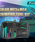 Open case of Solar MC3 And MC4 Crimping Tool Kit With Parallel Action Quick Grip Handles Interchangeable Die Adapters