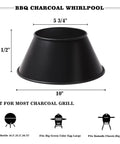 Double Rolled Edge One Piece Grill Shield for Weber Smokey Mountain, fits 22-26.75 inch kettle grills, black conical design with dimensions.