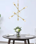 Two Pack Six Light Dope Modern Sputnik Ceiling Fixture Set In Gold Bronze Brushed Brass For Dining Room Kitchen