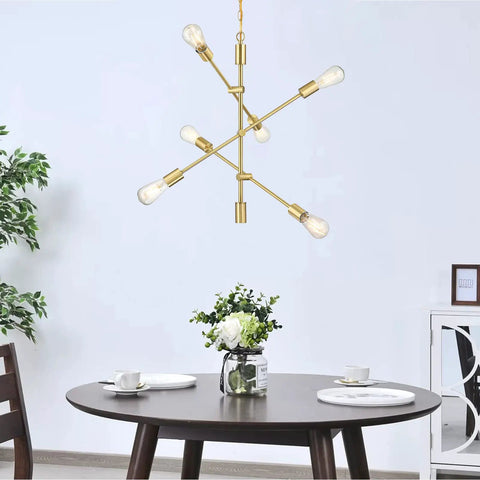 Two Pack Six Light Dope Modern Sputnik Ceiling Fixture Set In Gold Bronze Brushed Brass For Dining Room Kitchen