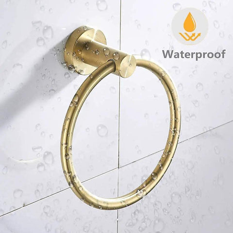 Brushed Gold Bathroom Hardware Set With Toilet Paper Holder Towel Ring And Robe Hook Stainless Steel Wall Mount 3 Piece Bath Accessories Upgrade For A Clean Modern Vibe waterproof towel ring on tiled wall