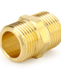 Half Inch NPT Brass Pipe Fitting Kit 12 Pack With Six Male Hex Nipples And Six Female Hex Couplings Thread Adapters For Plumbing Projects Built To Last Pro Grade Durable Corrosion Resistant DIY Ready brass male hex nipple close-up