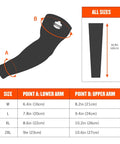 6690 Cooling Arm Sleeves With Performance Knit Lime XX Large Pair size chart with dimensions and fit guide for all sizes.